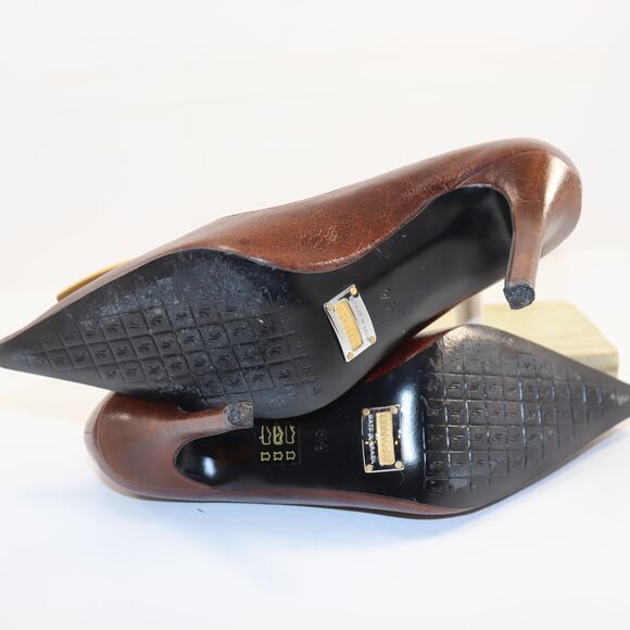 Lenny e Cia Brown Leather Gold Accent Heels Size 6.5 - Picture 5 of 6